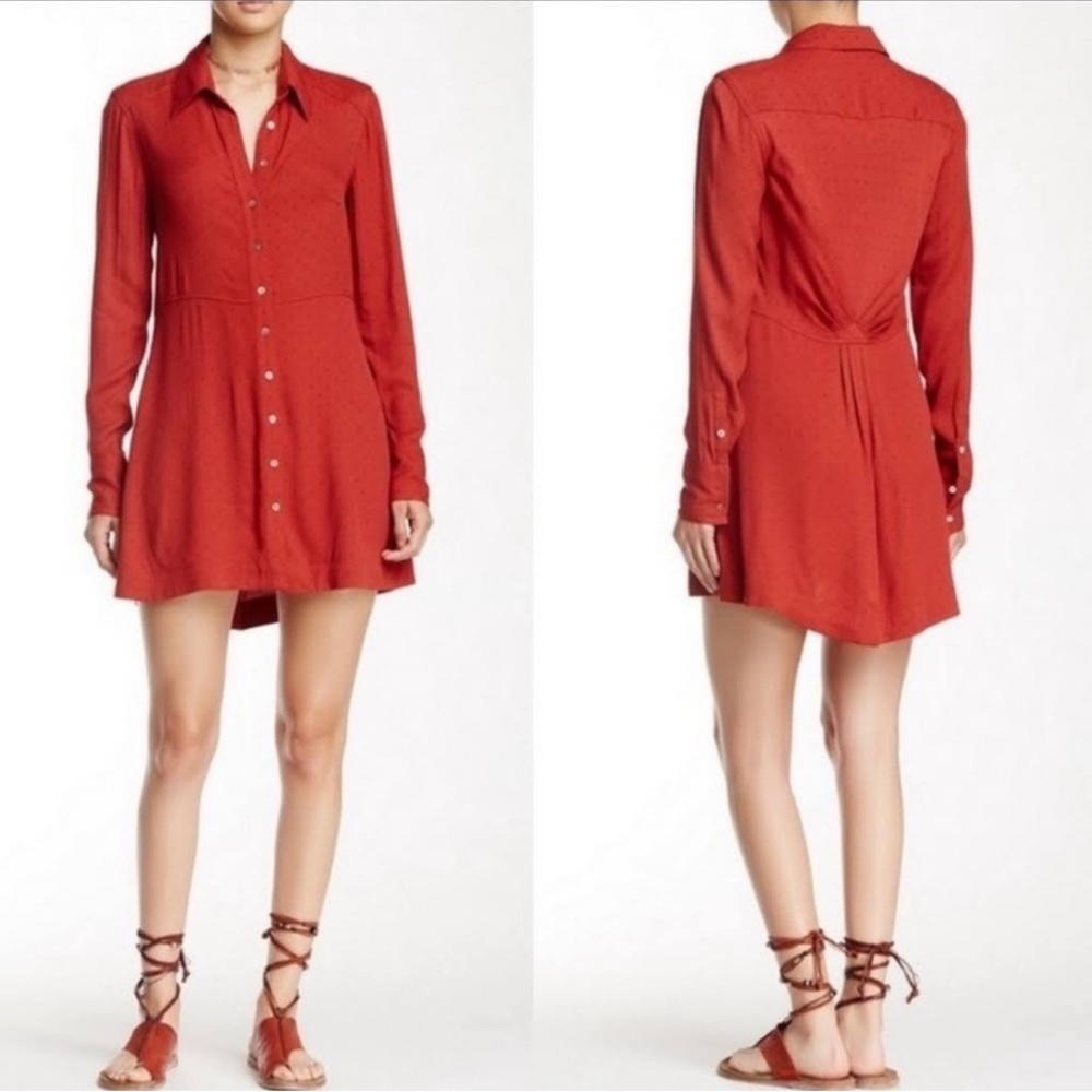 Free People This Town Polka Dot Shirt Dress, XS